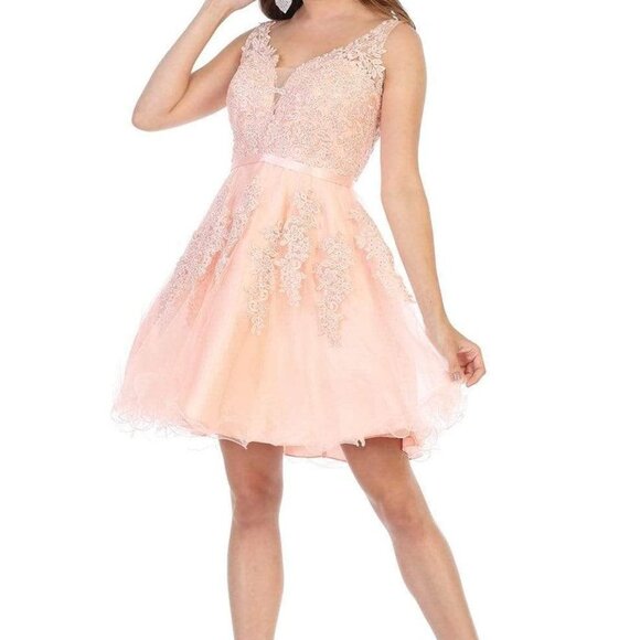 NWT May Queen MQ1692 Lace Homecoming Dresses Pink Size 12 - Picture 1 of 8